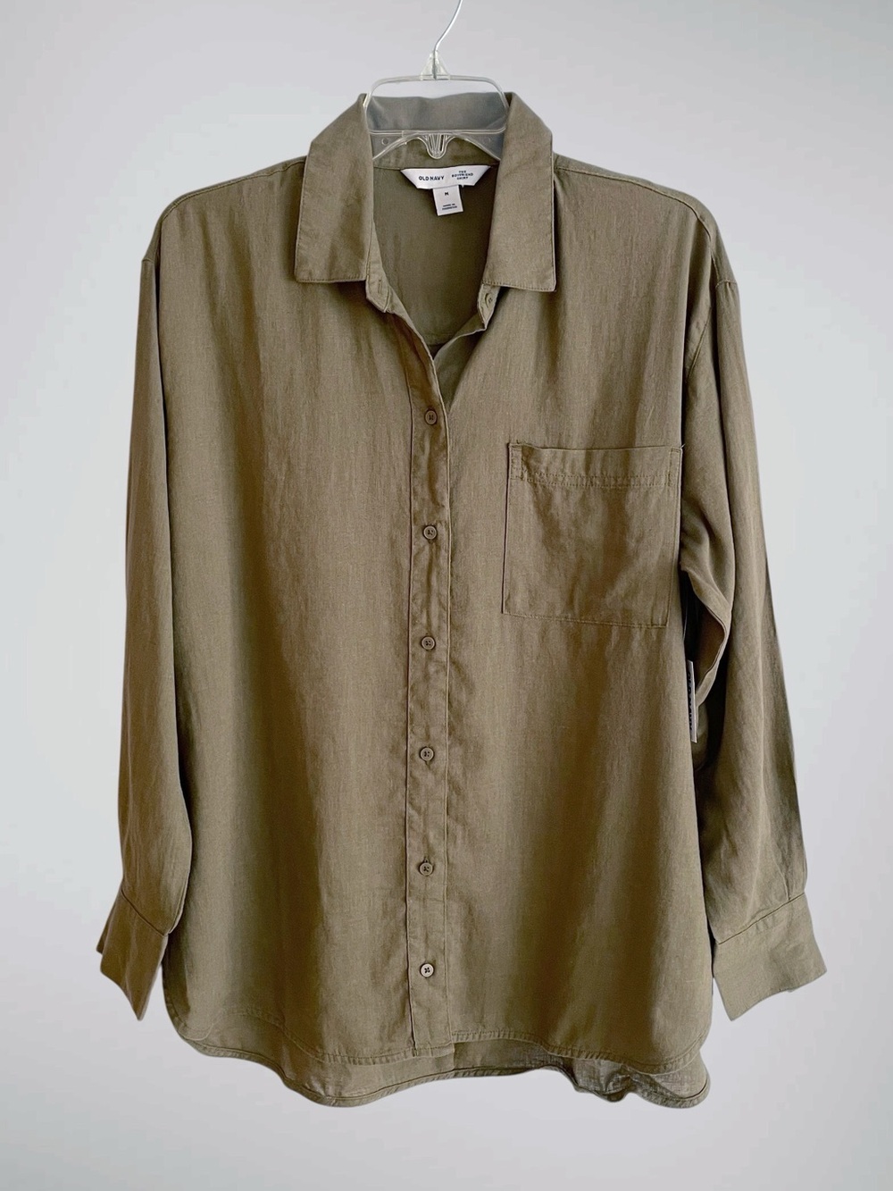 NWT Old Navy Linen-Blend Buttondown Boyfriend Long-Sleeve Shirt